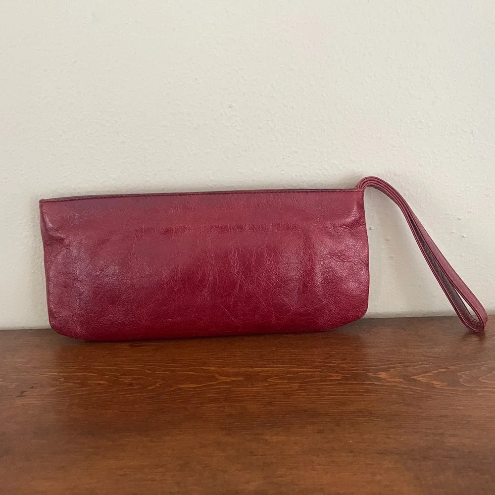HOBO International‎ Red Leather Wristlet Clutch Purse Scrunched Bow Handbag Card